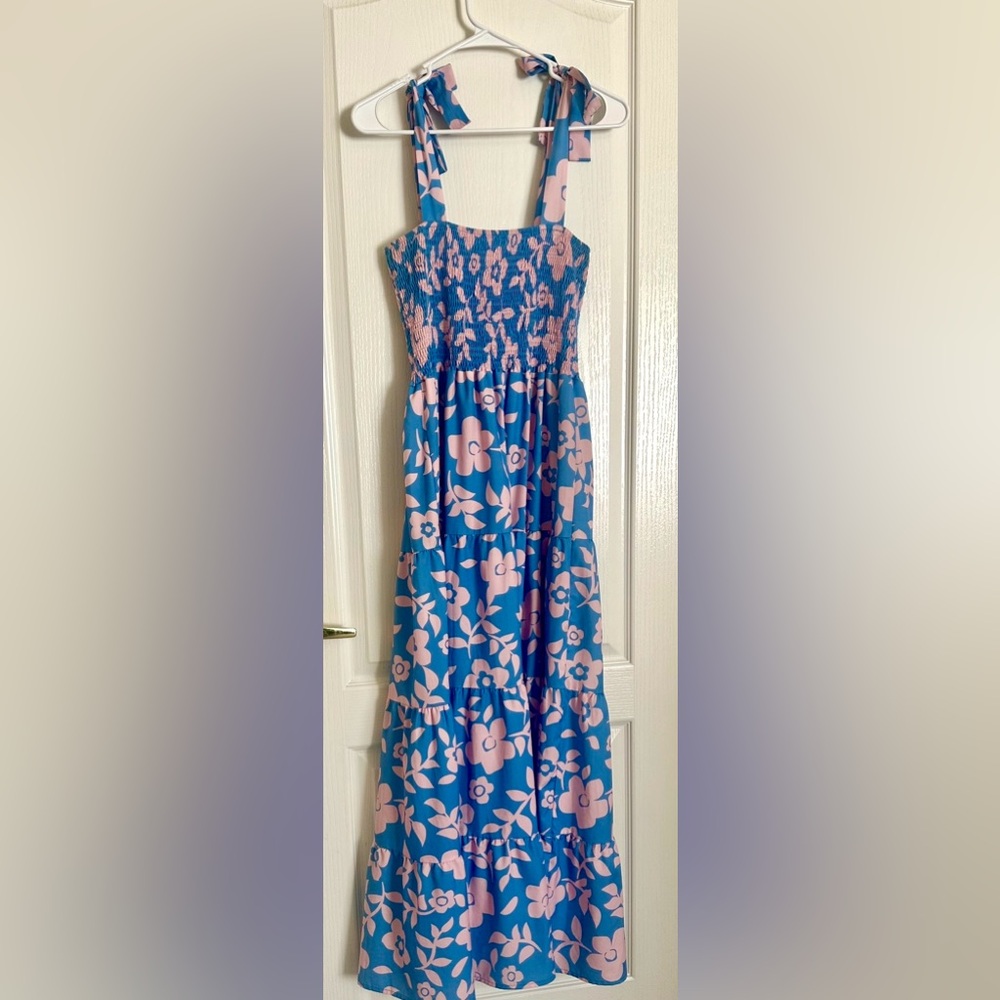 Floral Blue and Pink Maxi Dress